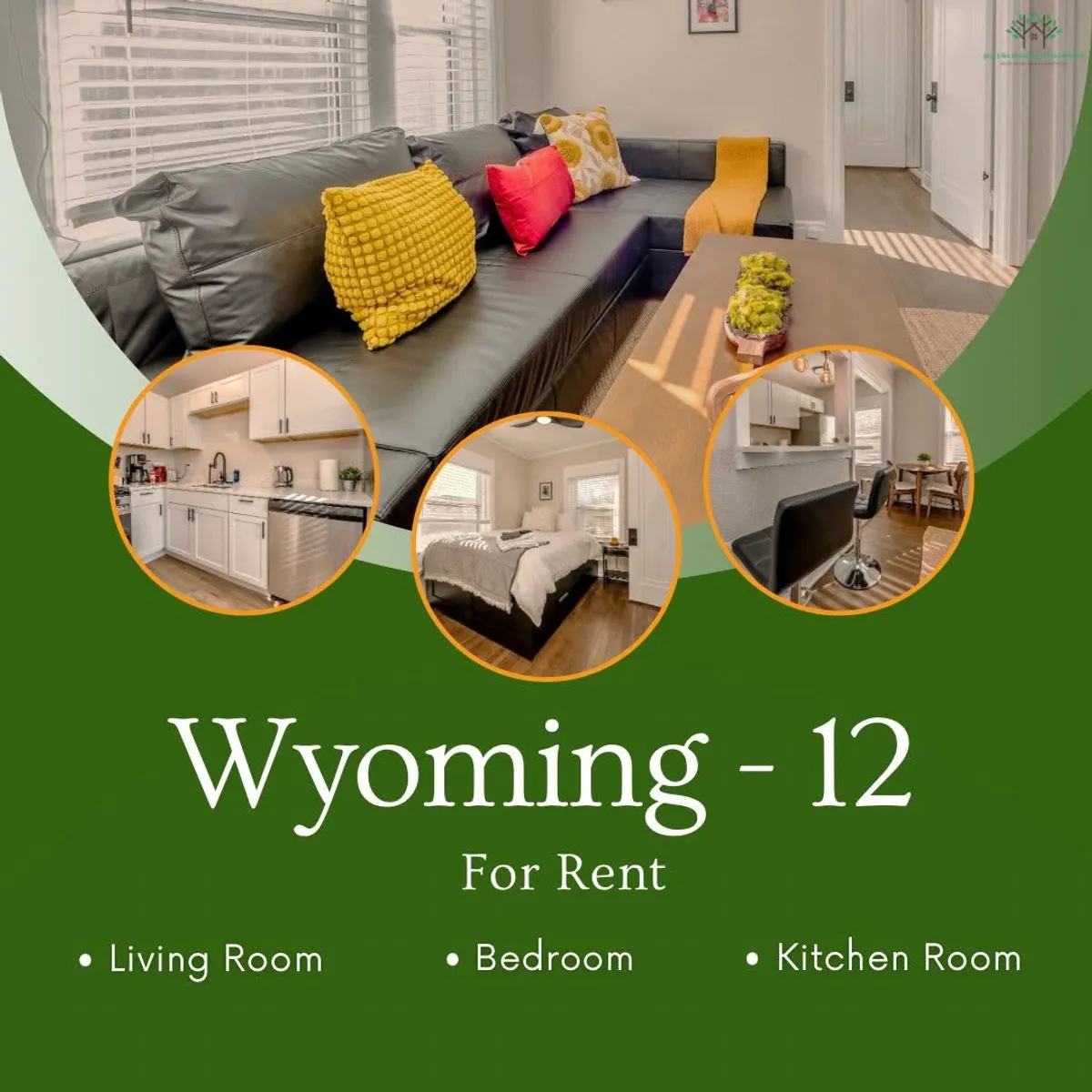 This image displays an inviting apartment interior blending a comfortable sofa with colorful cushions, a visible kitchen area, and a cozy bedroom with fresh bedding. The open-plan layout suggests a practical, home-like environment for both relaxation and daily living.